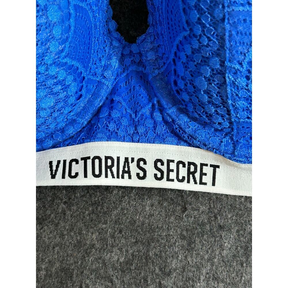 Victorias‎ Secret Bra 32DD Logo Lined Demi Lace Blue Underwire Multi Way Strap - Picture 2 of 8